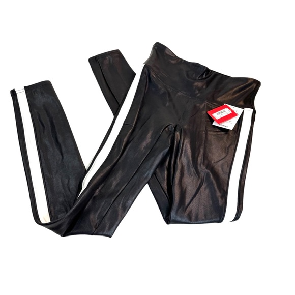 SPANX Women’s Faux Leather Stripe Leggings Size: S Color: Black/White NWT. - Picture 4 of 16